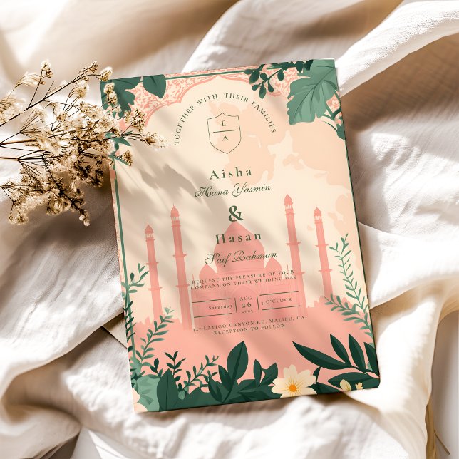 Invitación Boda islámico floral elegante de la frontera (Subido por el creador)