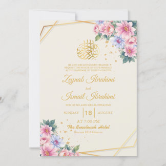 Invitación Boda islámico floral floral rosada moderna de oro