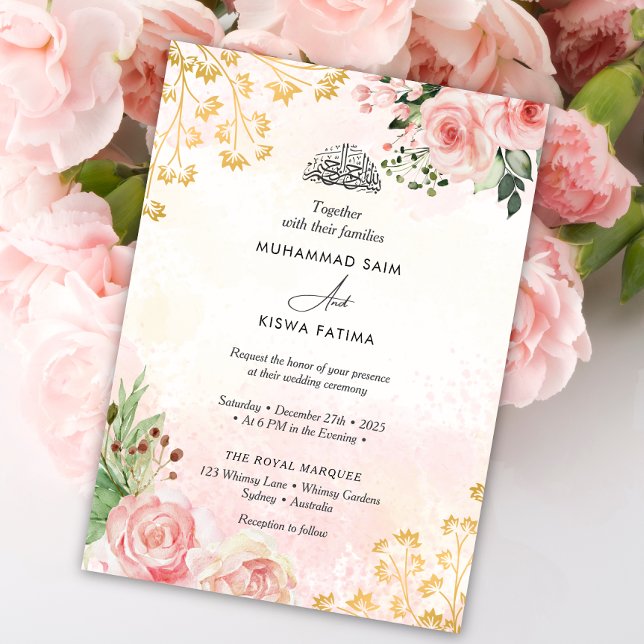 Invitación Boda islámico floral rosa Roses (Subido por el creador)
