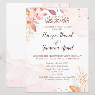 Invitación Boda islámico floral rosada moderna