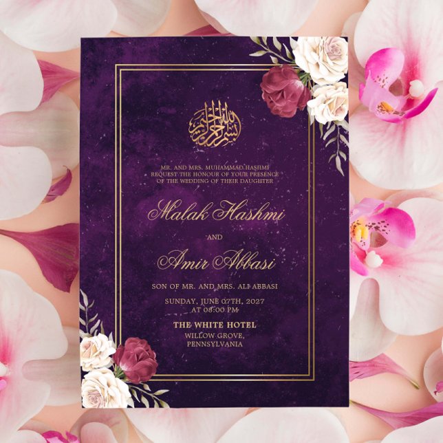 Invitación Boda islámico islámico con flor morada dorada (Subido por el creador)