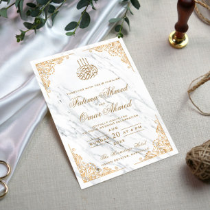 Invitación Boda islámico islámico crema de marco dorado