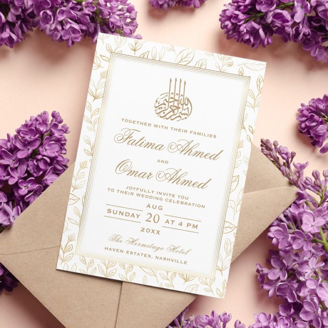 Invitación Boda islámico islámico crema de marco dorado (Subido por el creador)