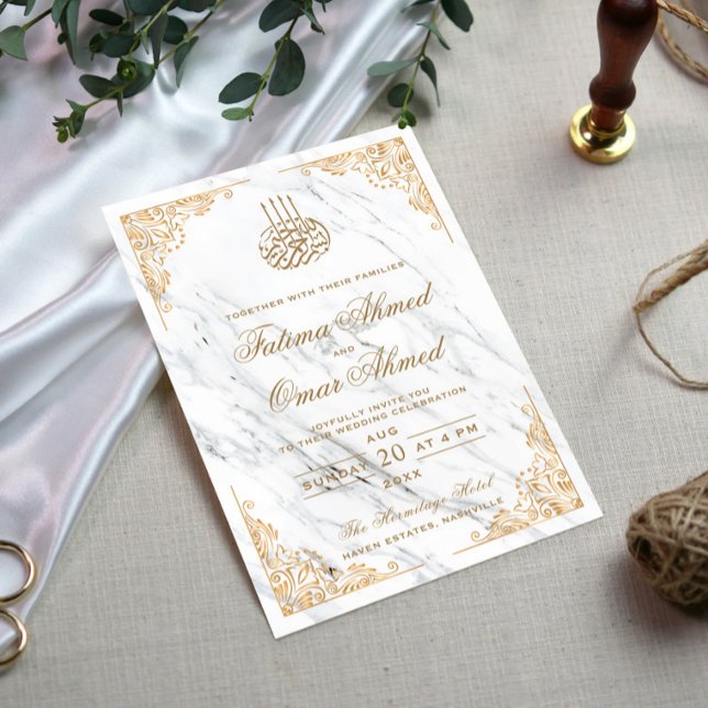 Invitación Boda islámico islámico crema de marco dorado (Subido por el creador)
