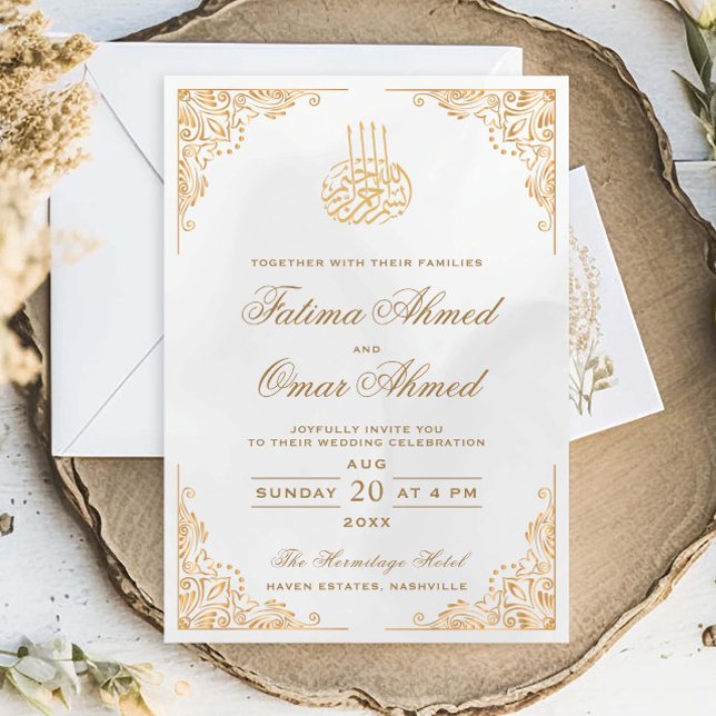 Invitación Boda islámico islámico crema de marco dorado (Subido por el creador)