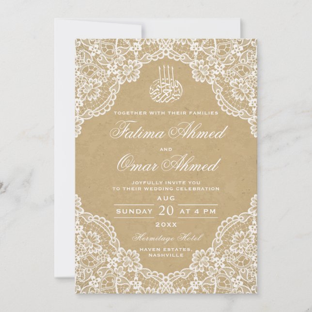 Invitación Boda islámico islámico de encaje ruso vintage (Anverso)