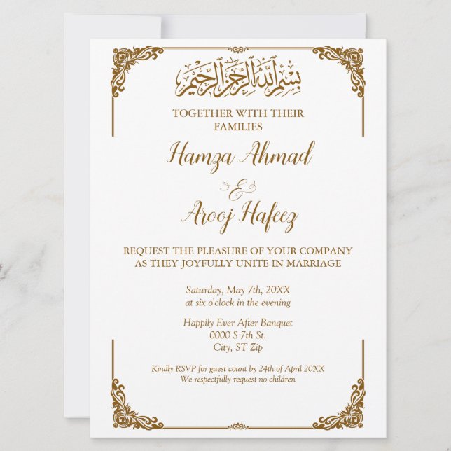 Invitación Boda islámico islámico de oro moderno (Anverso)