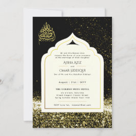 Invitación Boda islámico LeahG Mezquita de Oro Negro elegante
