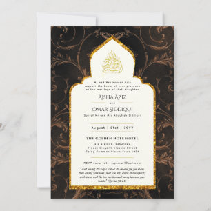 Invitación Boda islámico LeahG Oro negro elegante moderno