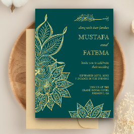 Invitación Boda islámico Mehendi Henna Green Sea Gold