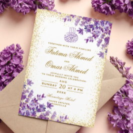 Invitación Boda islámico musulmán violeta morada de oro