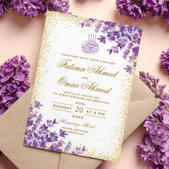 Invitación Boda islámico musulmán violeta morada de oro (Subido por el creador)