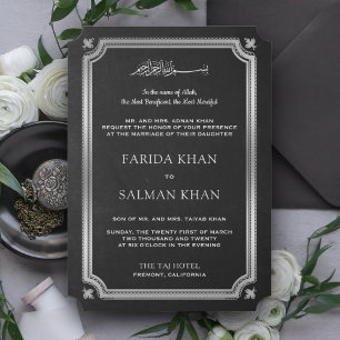 Invitación Boda islámico tradicional Chalkboard Silver