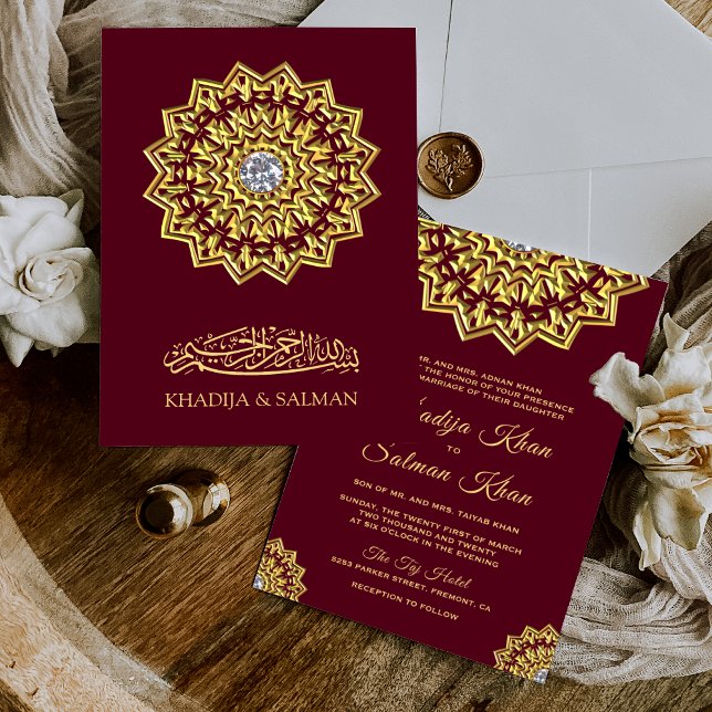 Invitación Boda islámico tradicional del Motif Gold de Borgoñ (Subido por el creador)