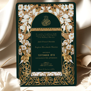 Invitación Boda islámico verde esmeralda musulmán de oro anti