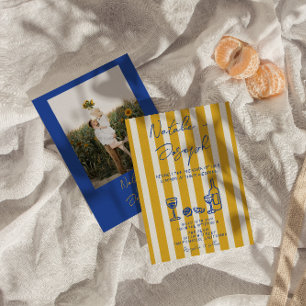 Invitación Boda Italiana Azul Amarillo Mano Escrita Foto