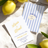 Boda italiana con rayas amarillas y azules escrita