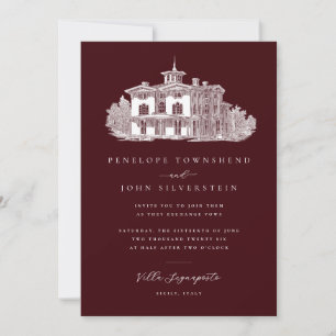 Invitación Boda italiana de Villa Ilustración Burgundy profun