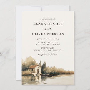 Invitación Boda italiana del lago toscano ciprés brumoso aman