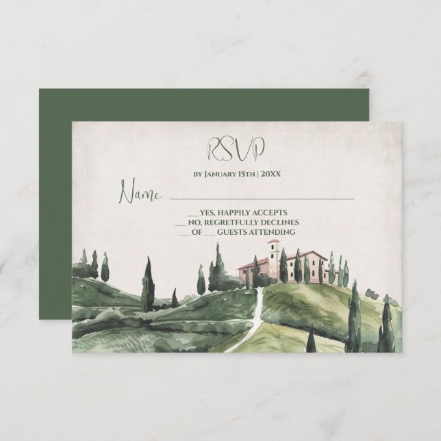 Invitación Boda italiana en la ladera de la colina de chipre  (Anverso / Reverso)
