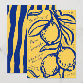 Invitación Boda Italiana Retro Dibujada a Mano Azul