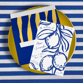 Invitación Boda Italiana Retro Dibujada a Mano Azul