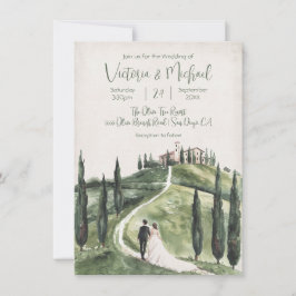 Invitación Boda italiano de la ladera de chipre novia y novio