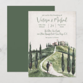 Invitación Boda italiano de la ladera de chipre novia y novio