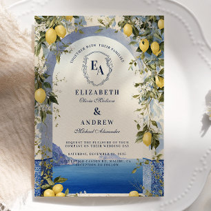 Invitación Boda italiano de la rama de limón acuarela