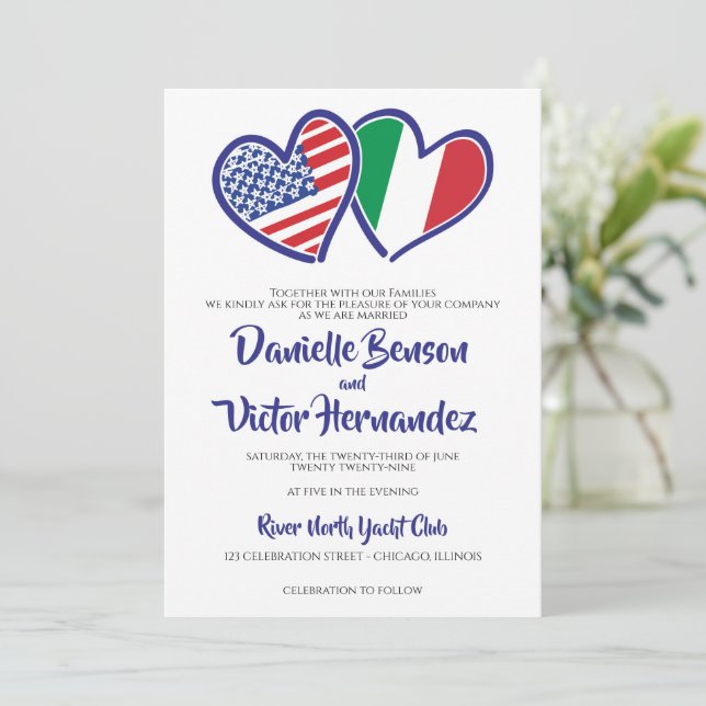 Invitación Boda italiano-estadounidense de las banderas del c (Anverso de pie)