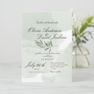 Invitación Boda italiano guión de jardín acuarela oliva
