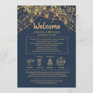Invitación Boda Itinerario de la cadena Navy Blue Gold