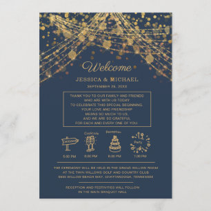 Invitación Boda Itinerario de la cadena Navy Blue Gold