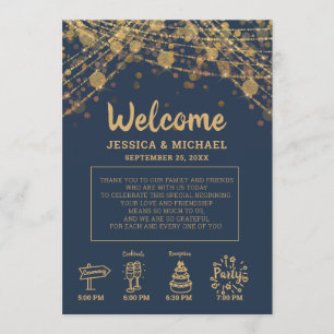 Invitación Boda Itinerario de la cadena Navy Blue Gold