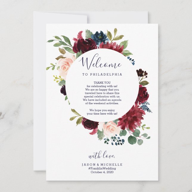 Invitación Boda Itinerary Hotel Carta de bienvenida - Borgoña (Anverso)