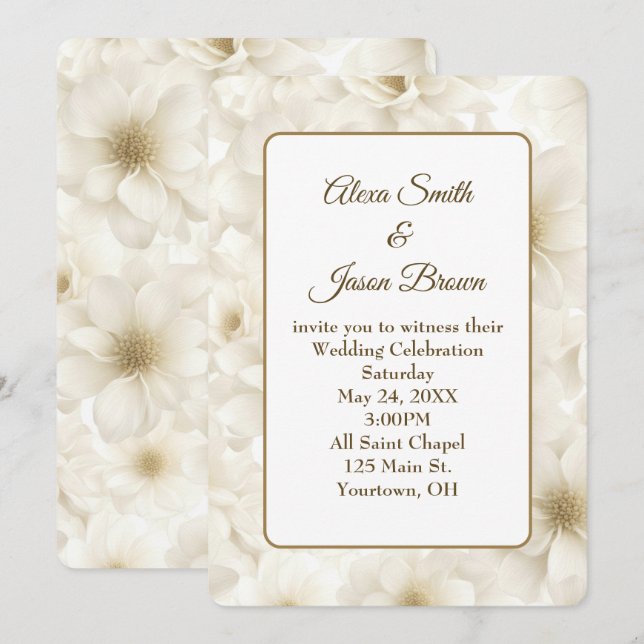 Invitación Boda Ivory Flowers (Anverso / Reverso)