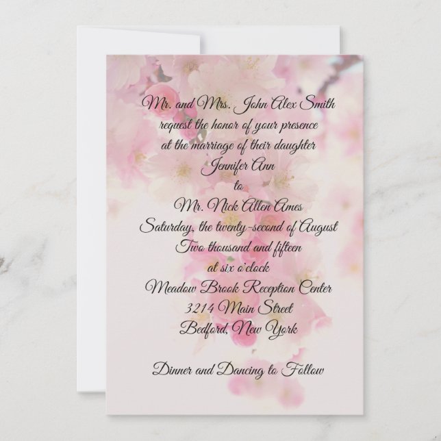 Invitación Boda japonés de flores de cerezo (Anverso)
