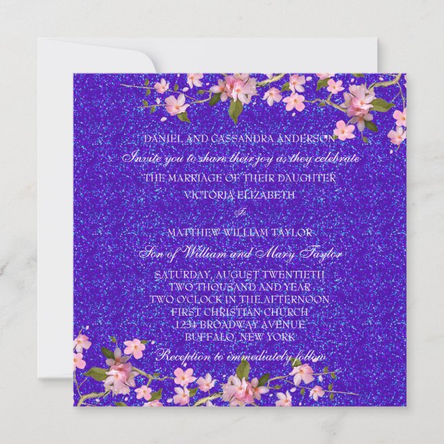 Invitación Boda japonés de flores de cerezo rosa (Anverso)