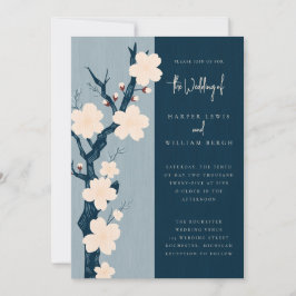 Invitación Boda japonés de la floración azul del cerezo