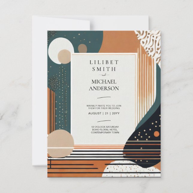 Invitación Boda japonés escandinavo Resumen Brown verde (Anverso)