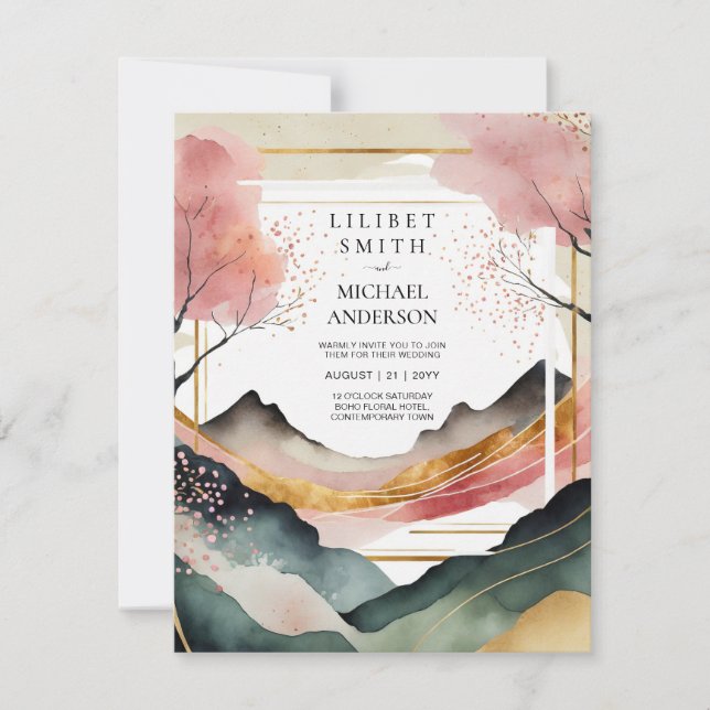 Invitación Boda japonés escandinavo Resumen Naturaleza (Anverso)