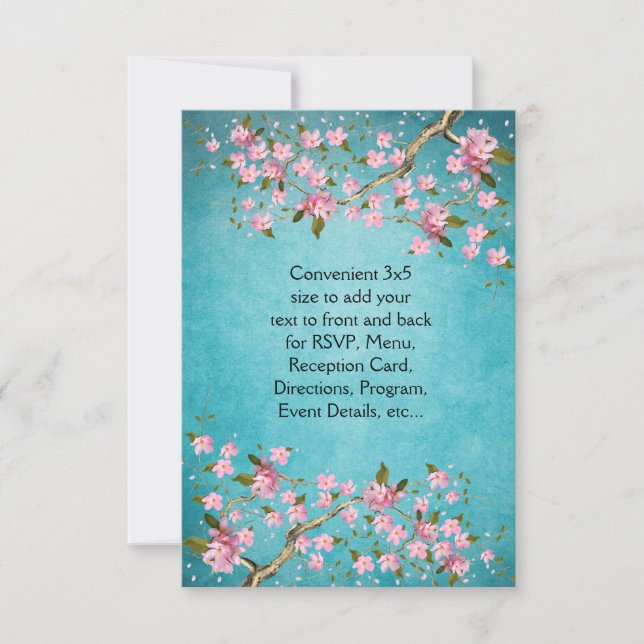Invitación Boda japonés rosa azul verde azulado de flores de  (Anverso)