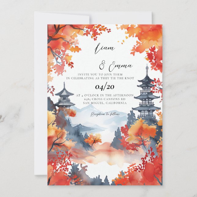 Invitación Boda japonés tradicional del paisaje de Kyoto (Anverso)
