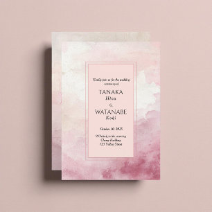 Invitación Boda Japonesa con Lavado de Acuarela Rosa Rubor