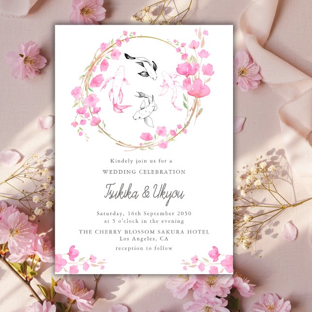 Invitación Boda Japonesa Flor de Cerezo Sakura Pez Koi (Subido por el creador)