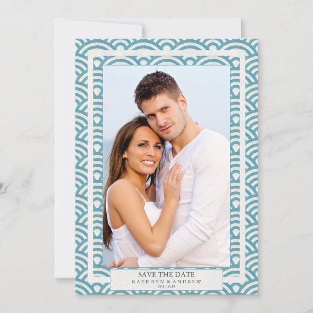 Invitación Boda japonesa Seigaiha Ahorra La Foto Plana De Fec (Anverso)