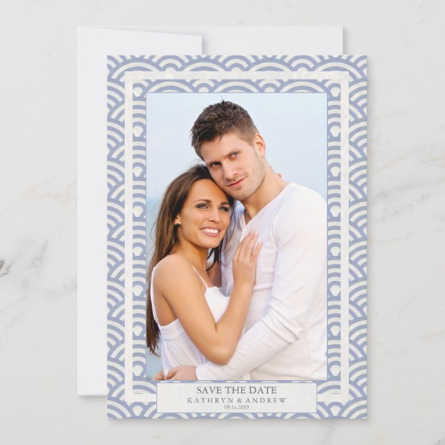 Invitación Boda japonesa Seigaiha Ahorra La Foto Plana De Fec (Anverso)