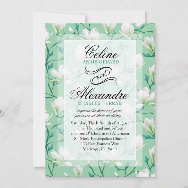 Invitación Boda Jardín de flores de primavera | Verde menta (Anverso)