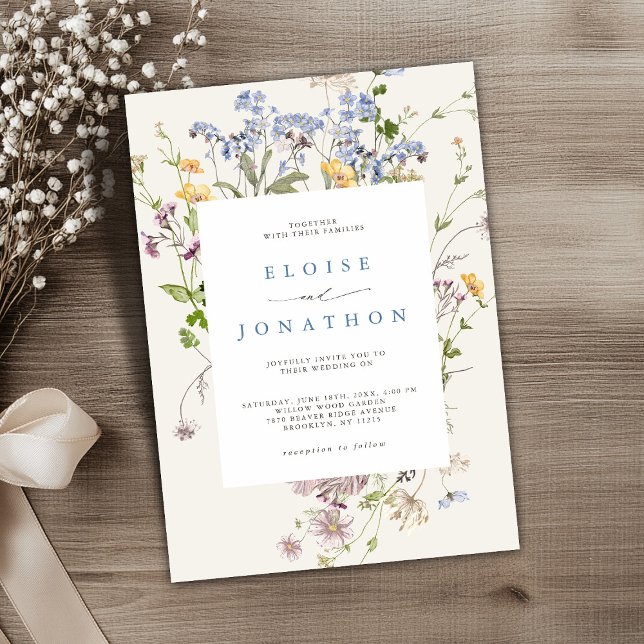 Invitación Boda Jardín de la Flor Silvestre de primavera de b (Pretty Spring Wildflower Meadow Garden Wedding Invitation)