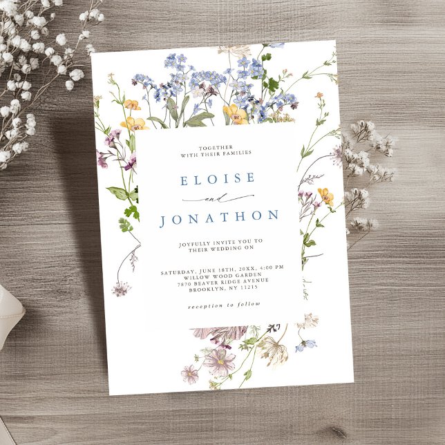 Invitación Boda Jardín de la Flor Silvestre de primavera de b (Pretty Spring Wildflower Meadow Garden Wedding Invitation)